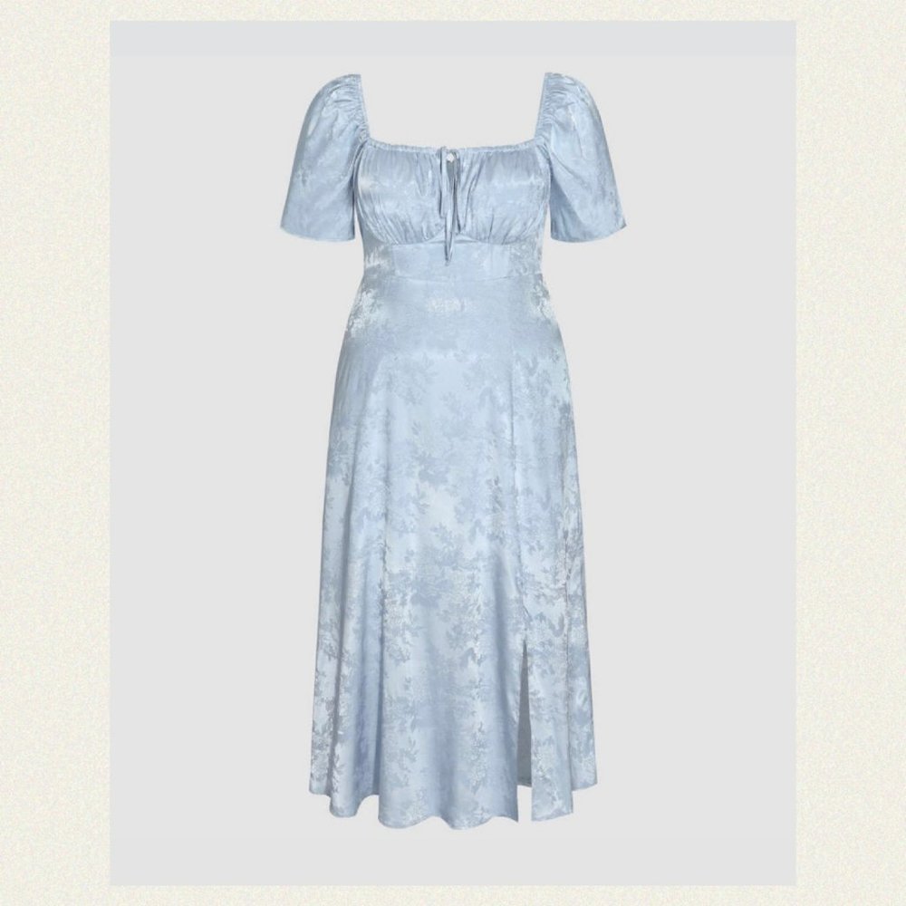 Sky Blue Jacquard Square Neck Maxi Dress